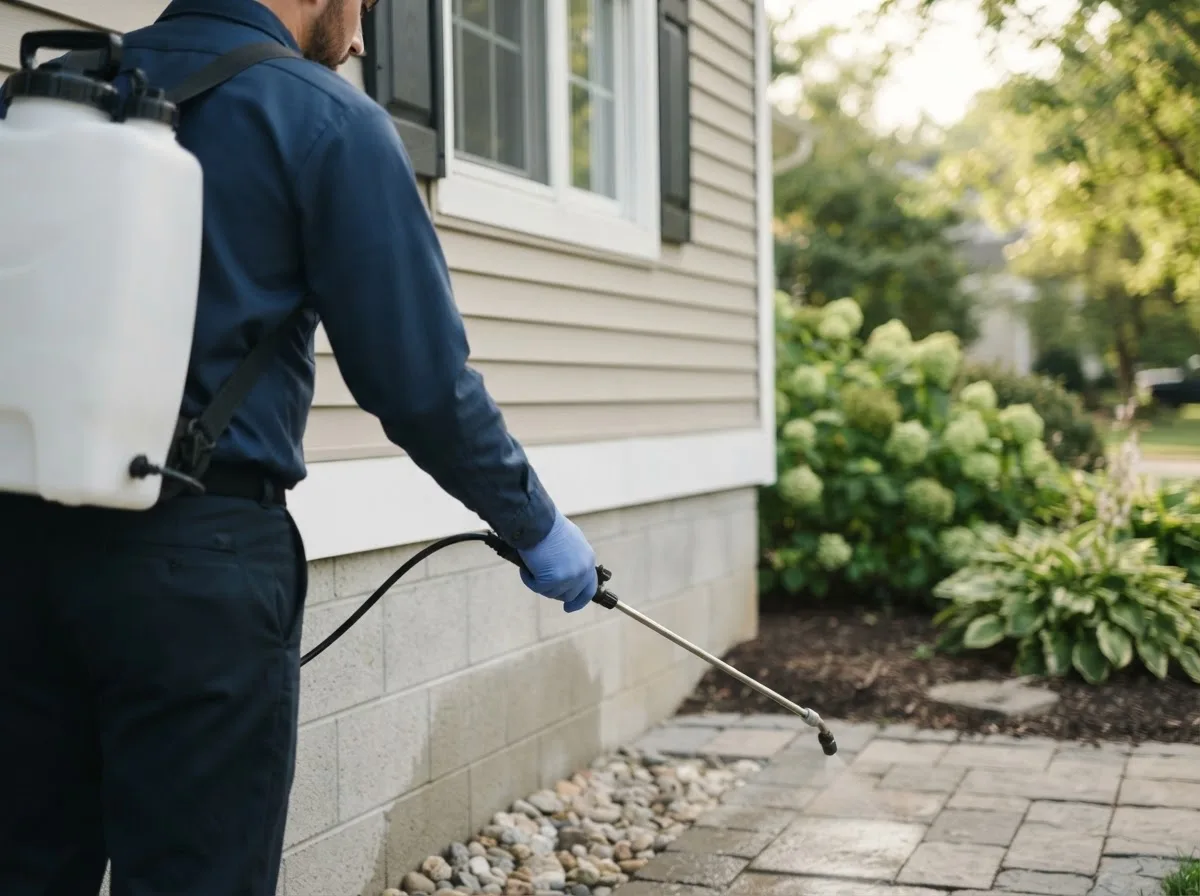 Pest control technician inspecting a home in Biola, CA